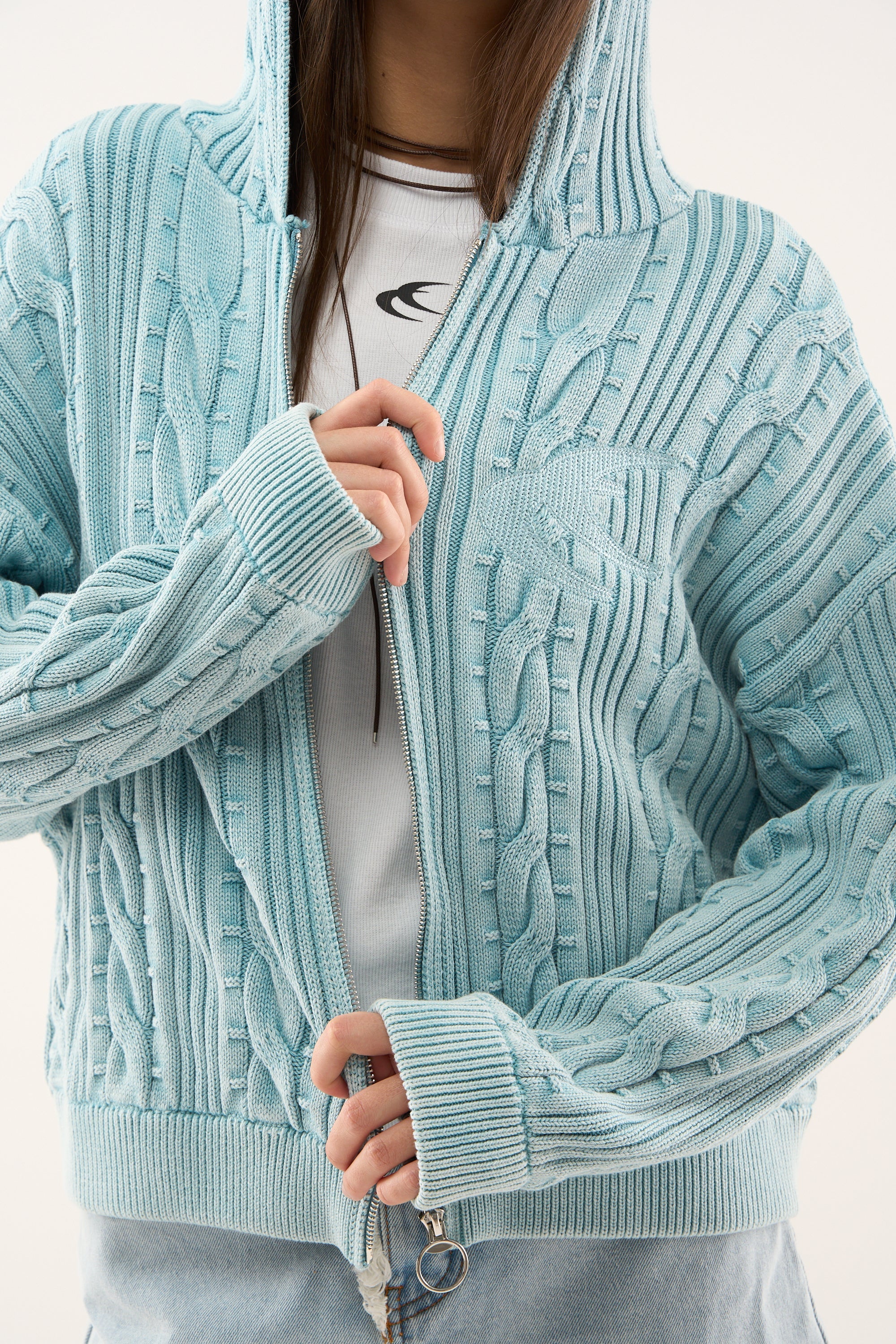 Latte Zipper Light Blue Knit