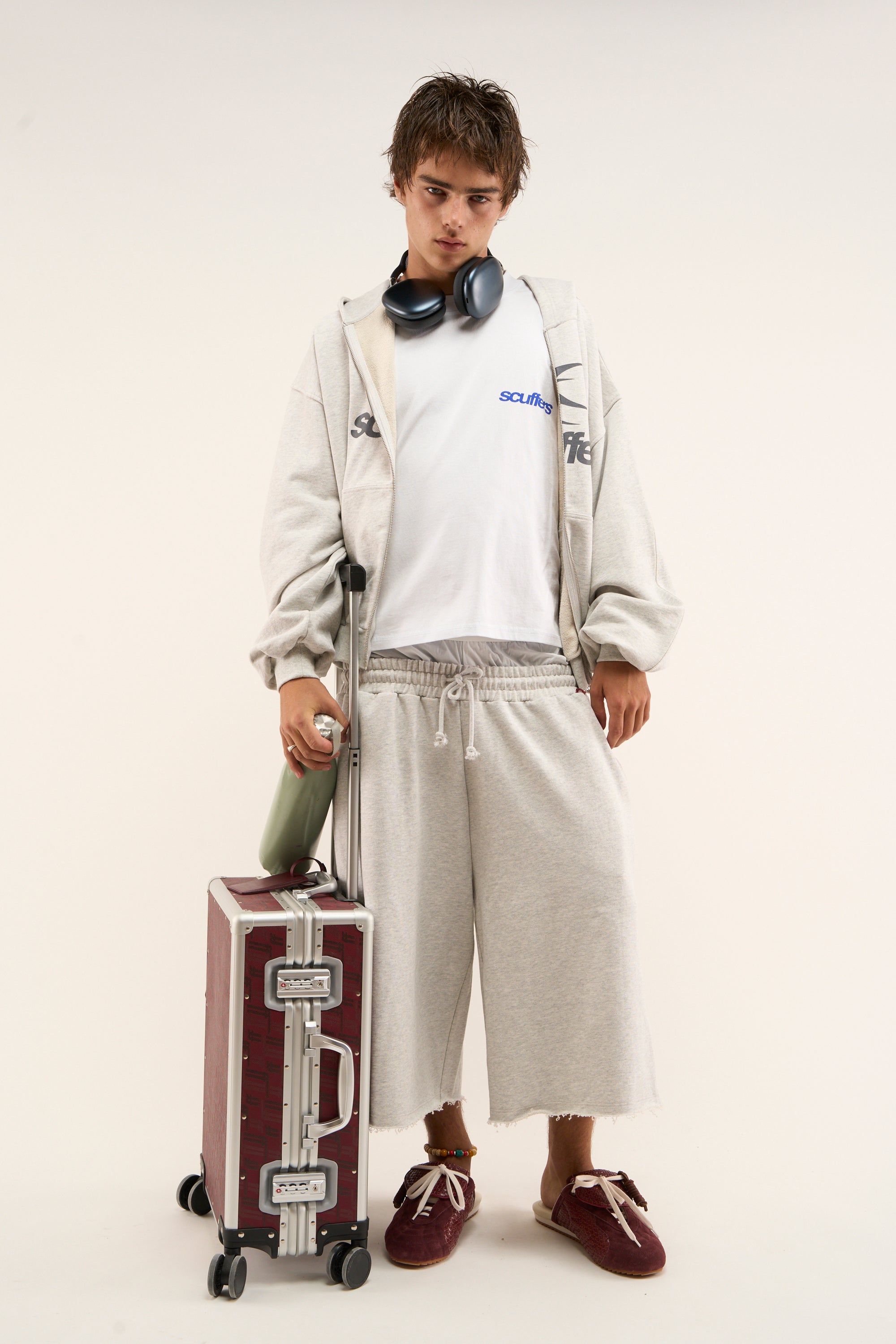 Logo Grey Melange Zipped Hoodie