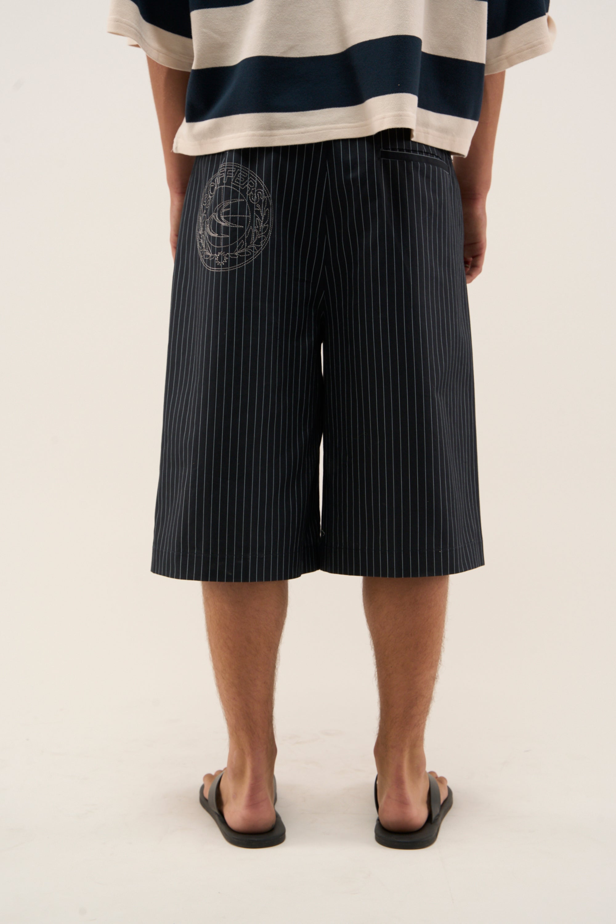 Maison Navy Pinstripe Shorts