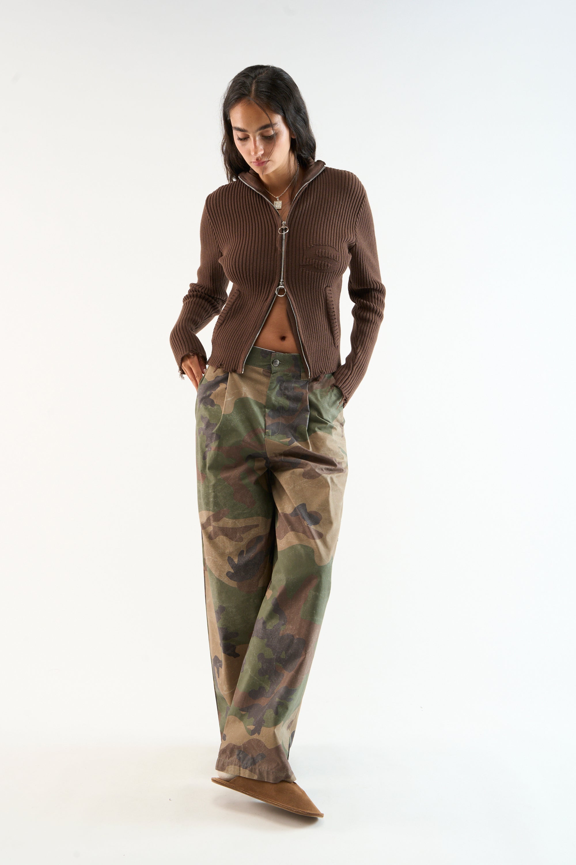 Bawdy Knit Brown Zipper