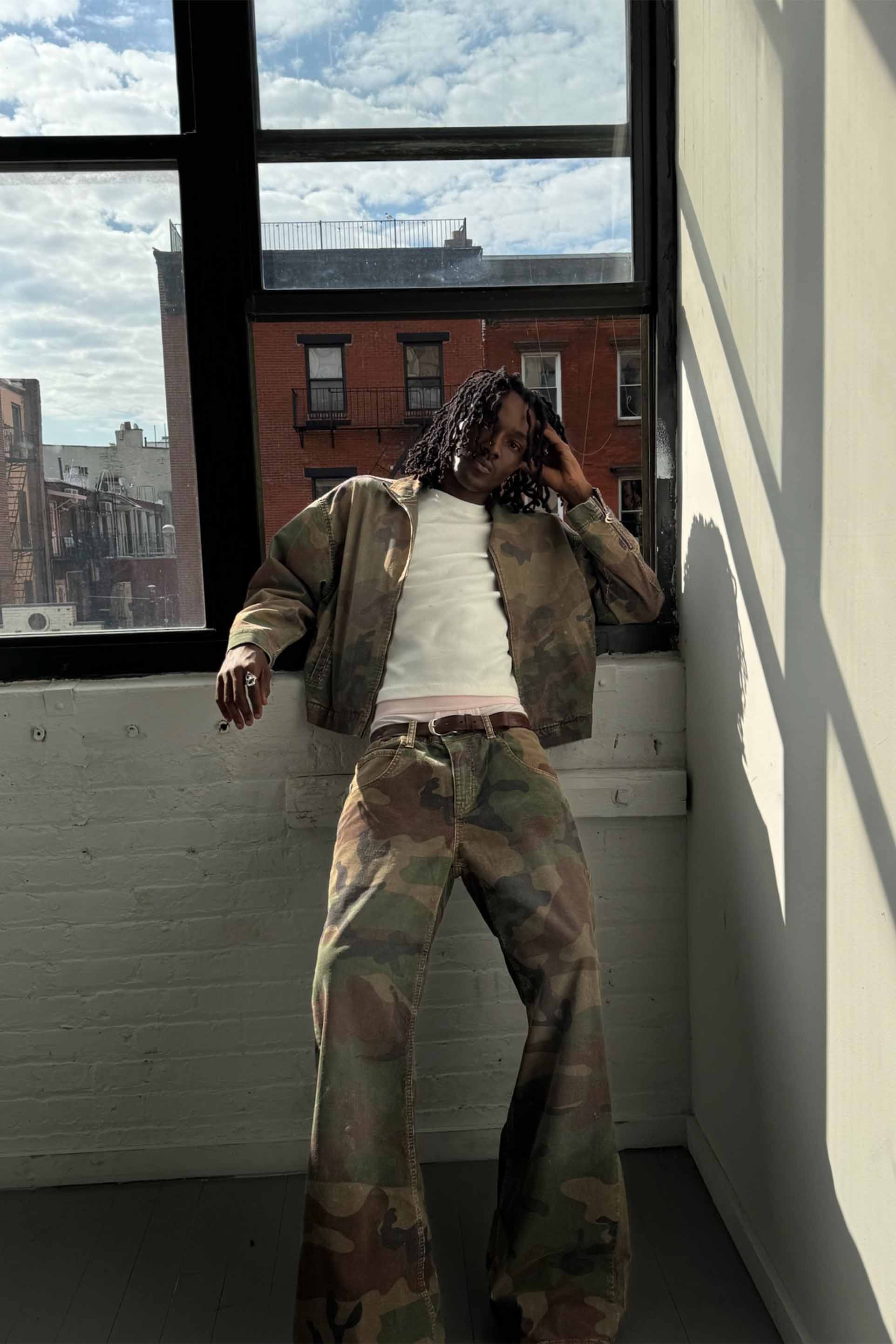 Corduroy Flared Camo Pants