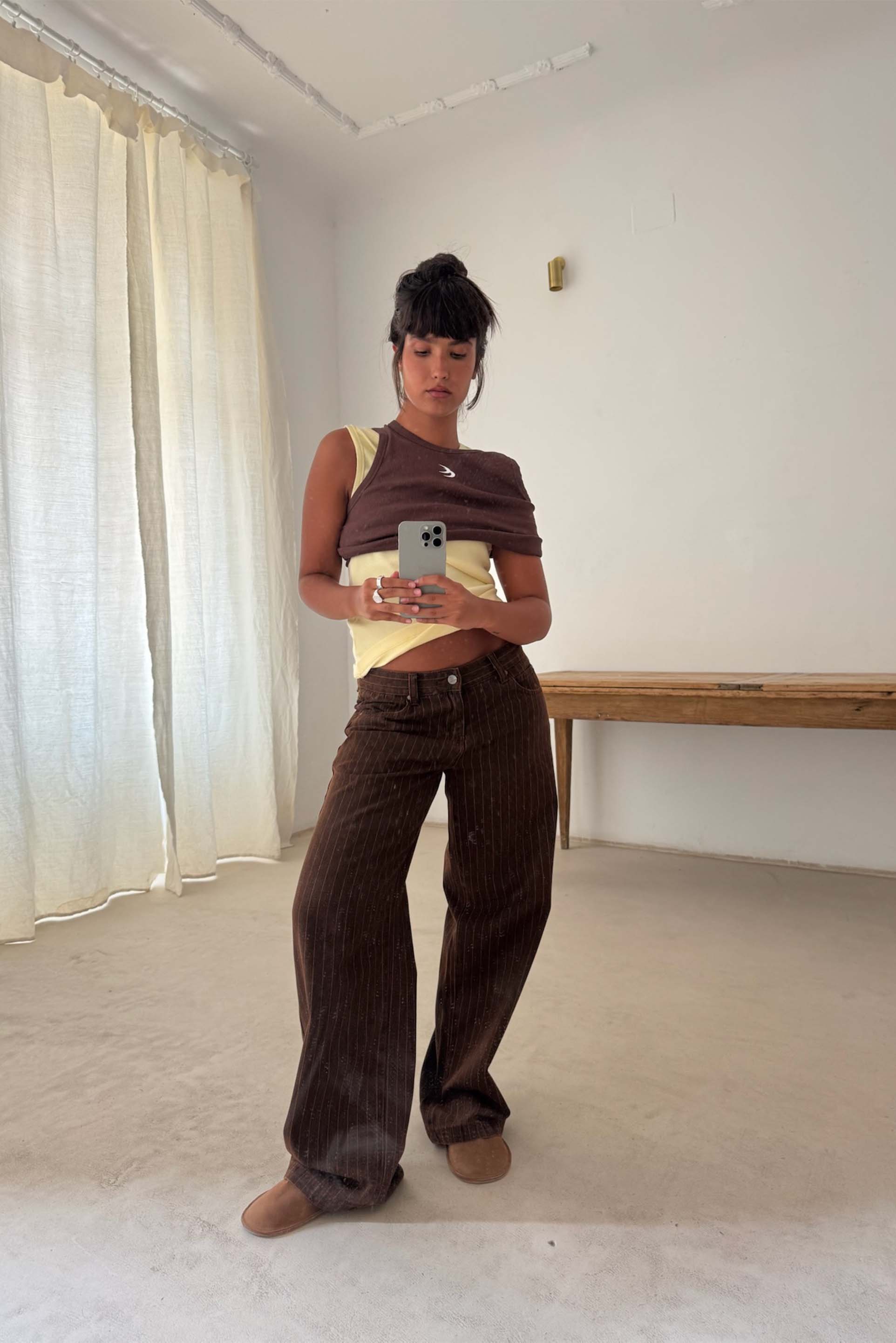 Pinstripe Carrie Brown Pants