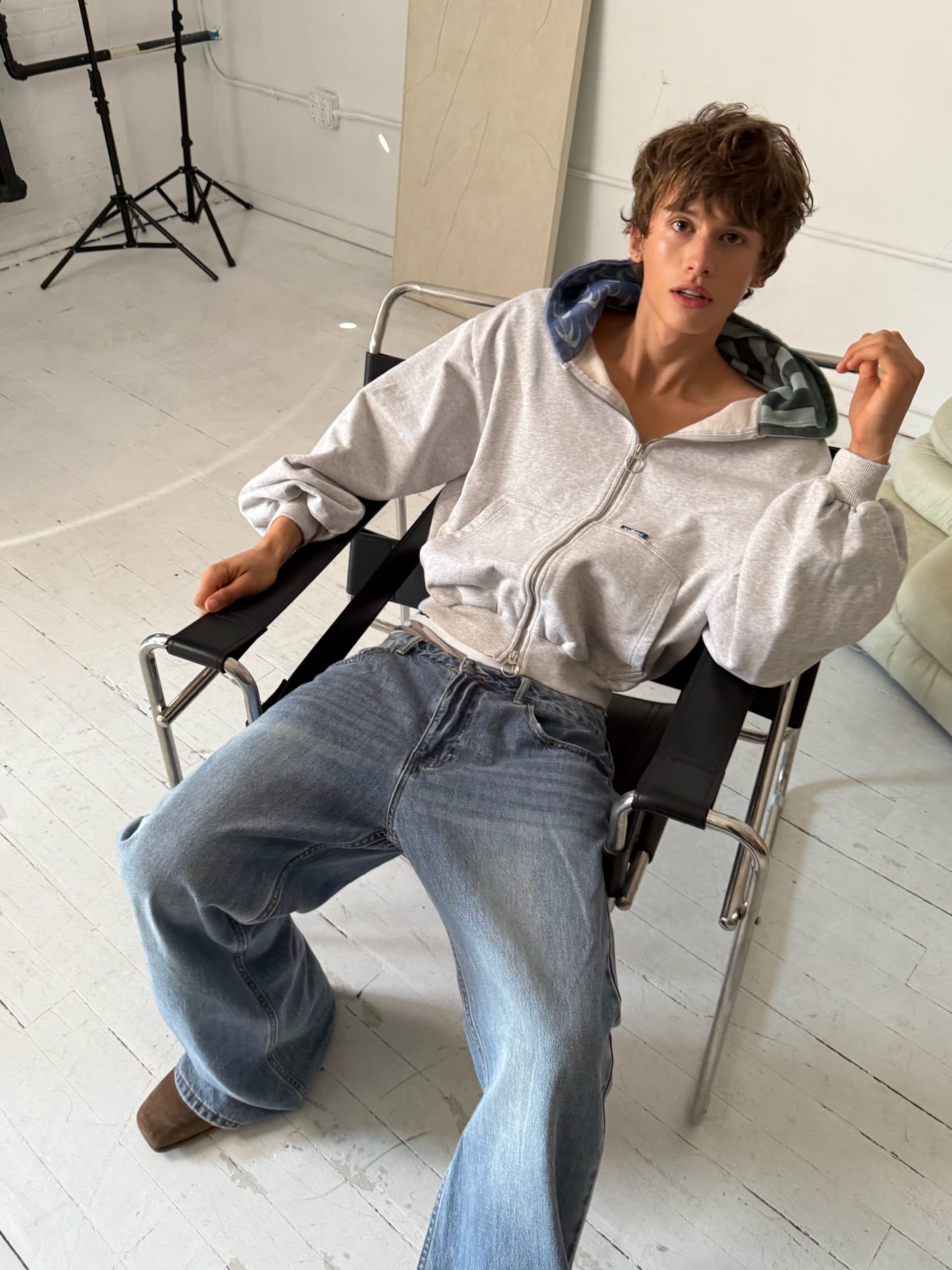 Nowhere Grey Melange Zipped Hoodie