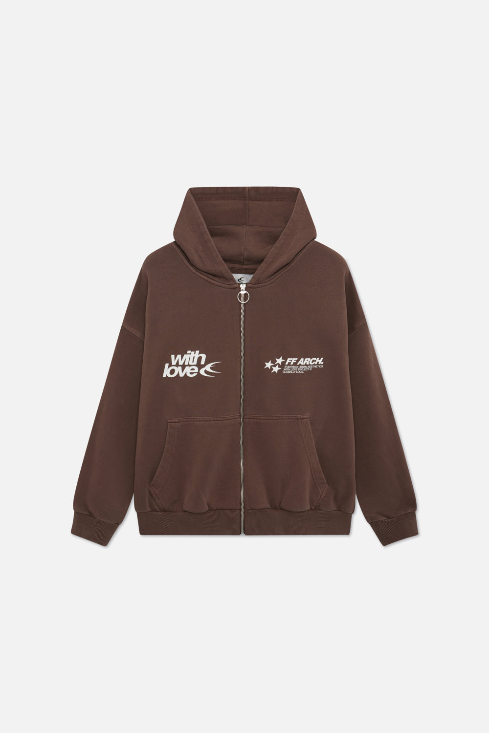 Outline Chocolate Zipped Hoodie