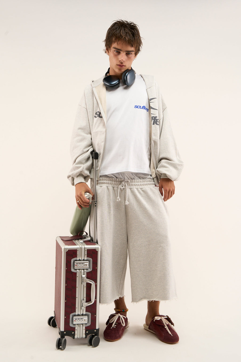 Logo Grey Melange Zipped Hoodie