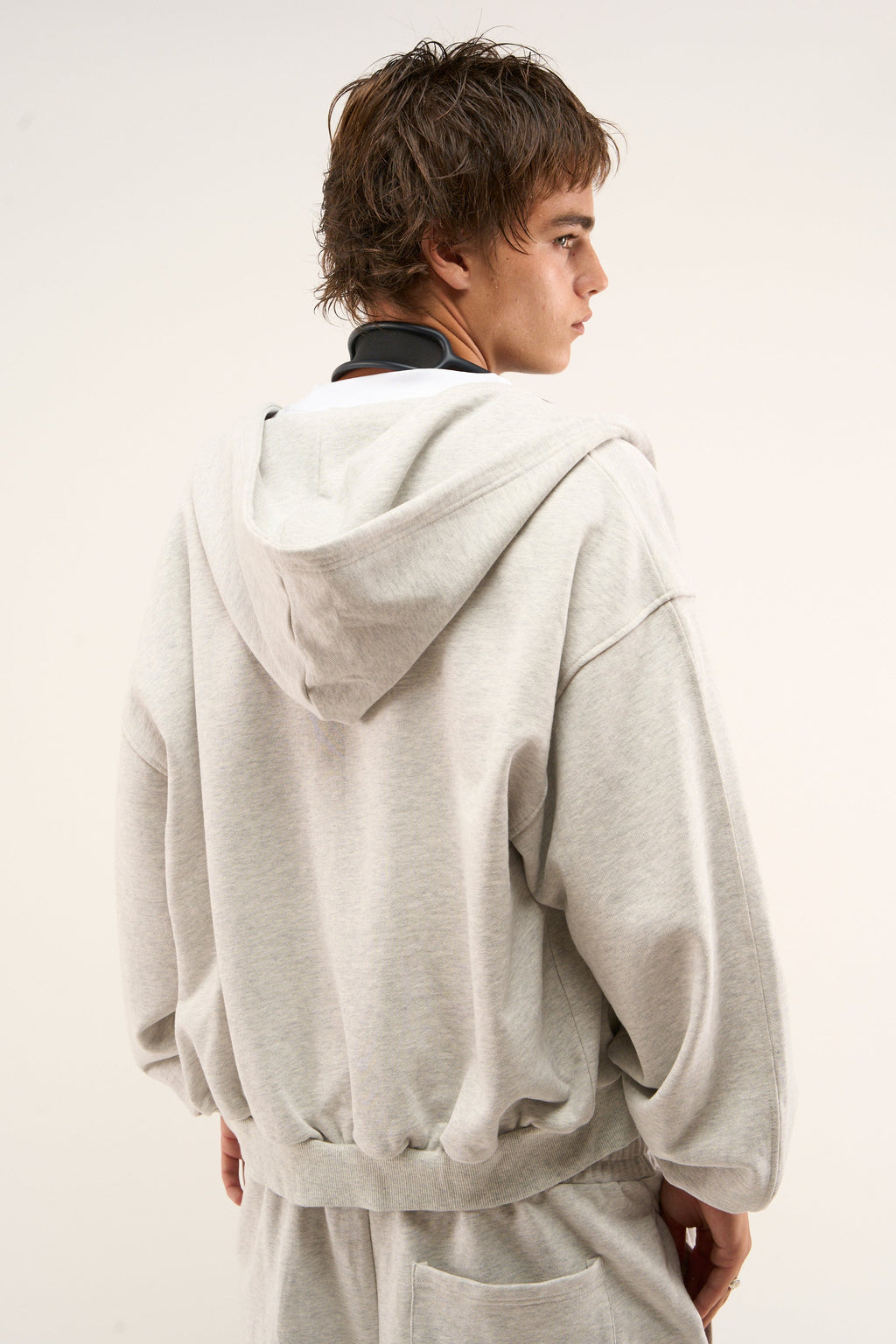 Logo Grey Melange Zipped Hoodie