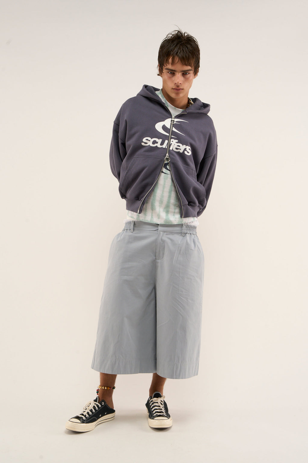 Logo Navy Zipped Hoodie