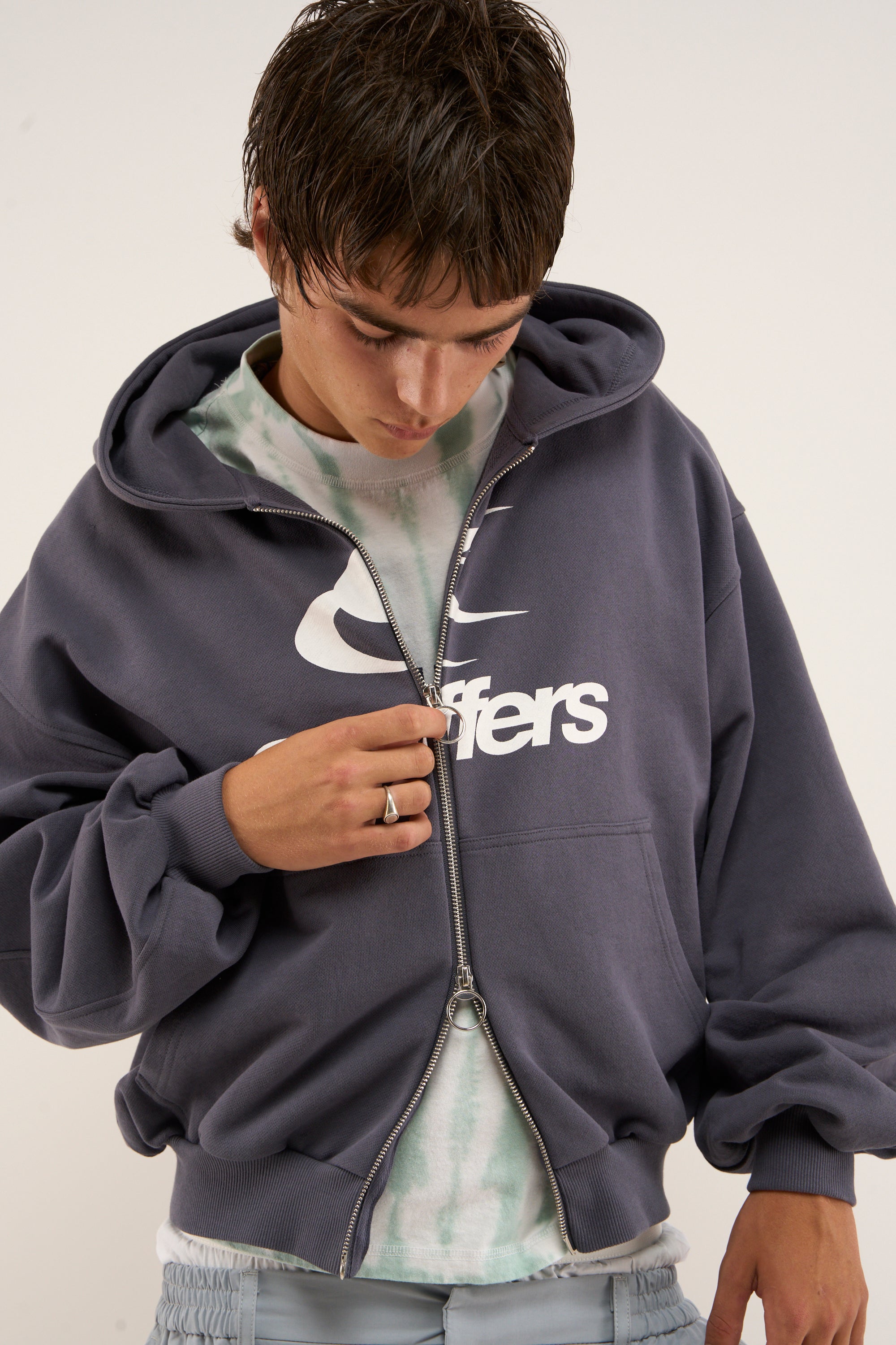 Logo Navy Zipped Hoodie