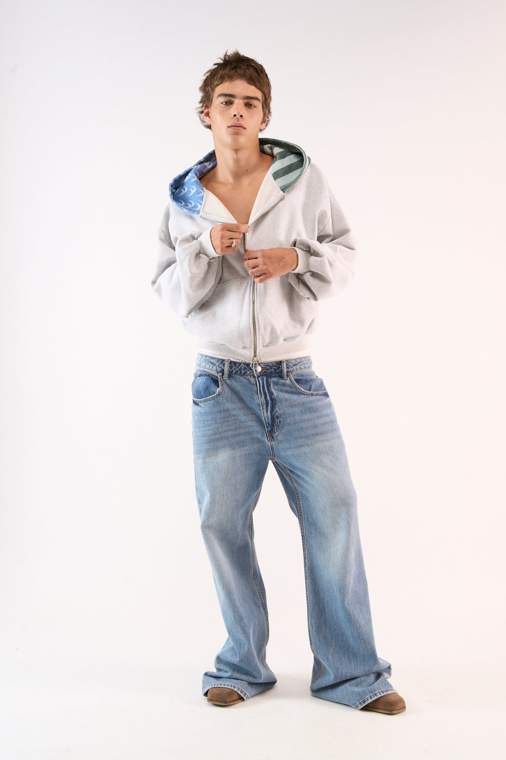 Nowhere Grey Melange Zipped Hoodie