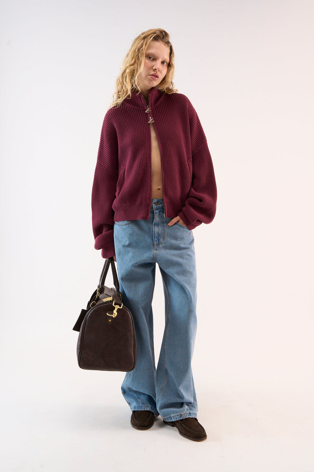 Delore Burgundy Knit Zipper