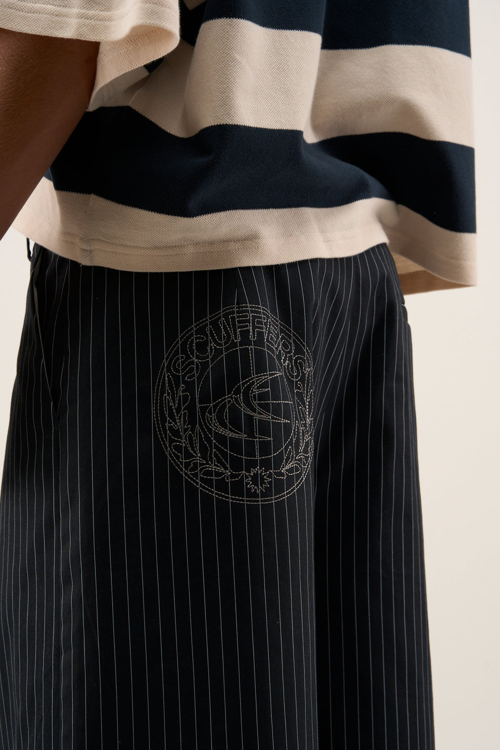Maison Navy Pinstripe Shorts