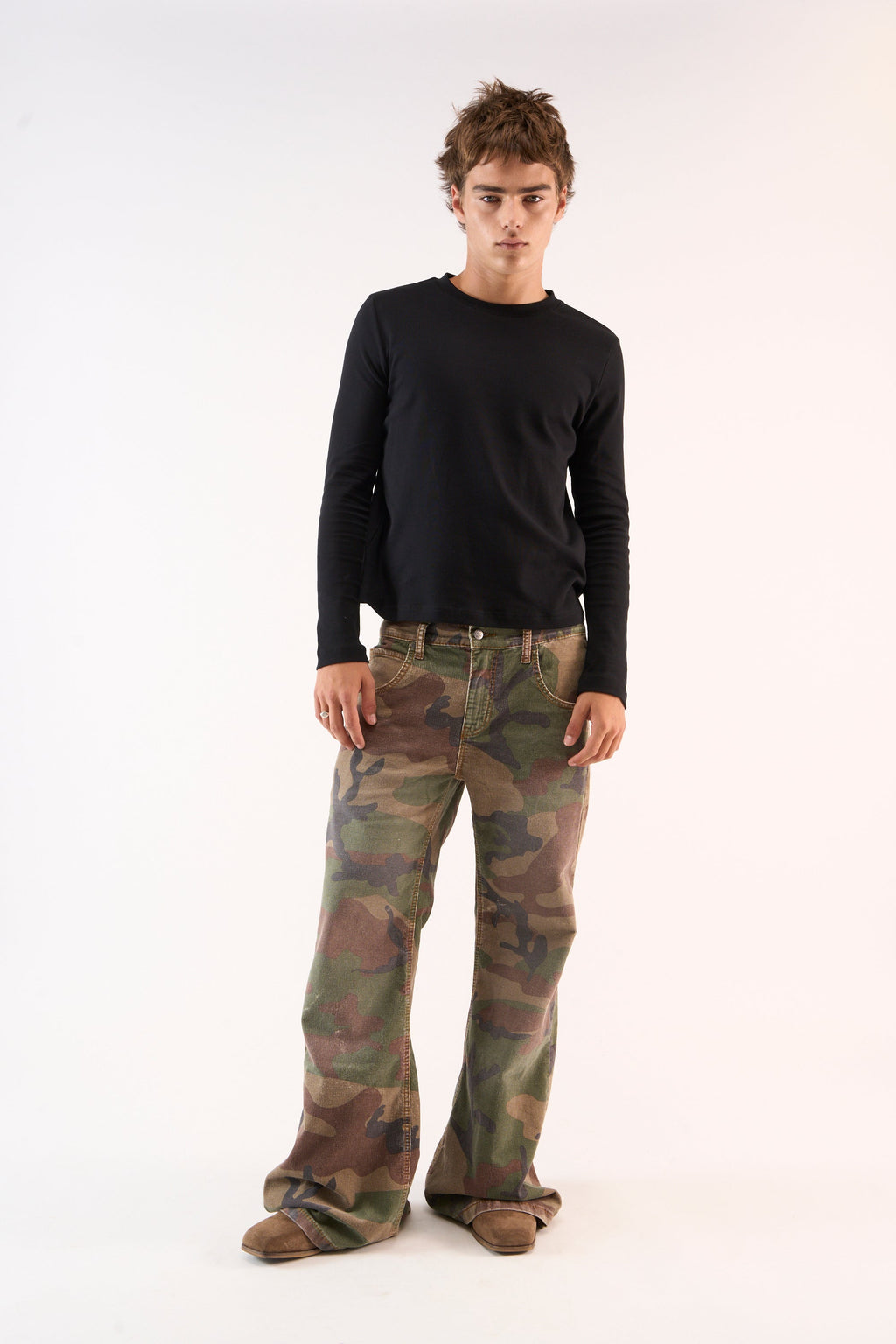 Corduroy Flared Camo Pants