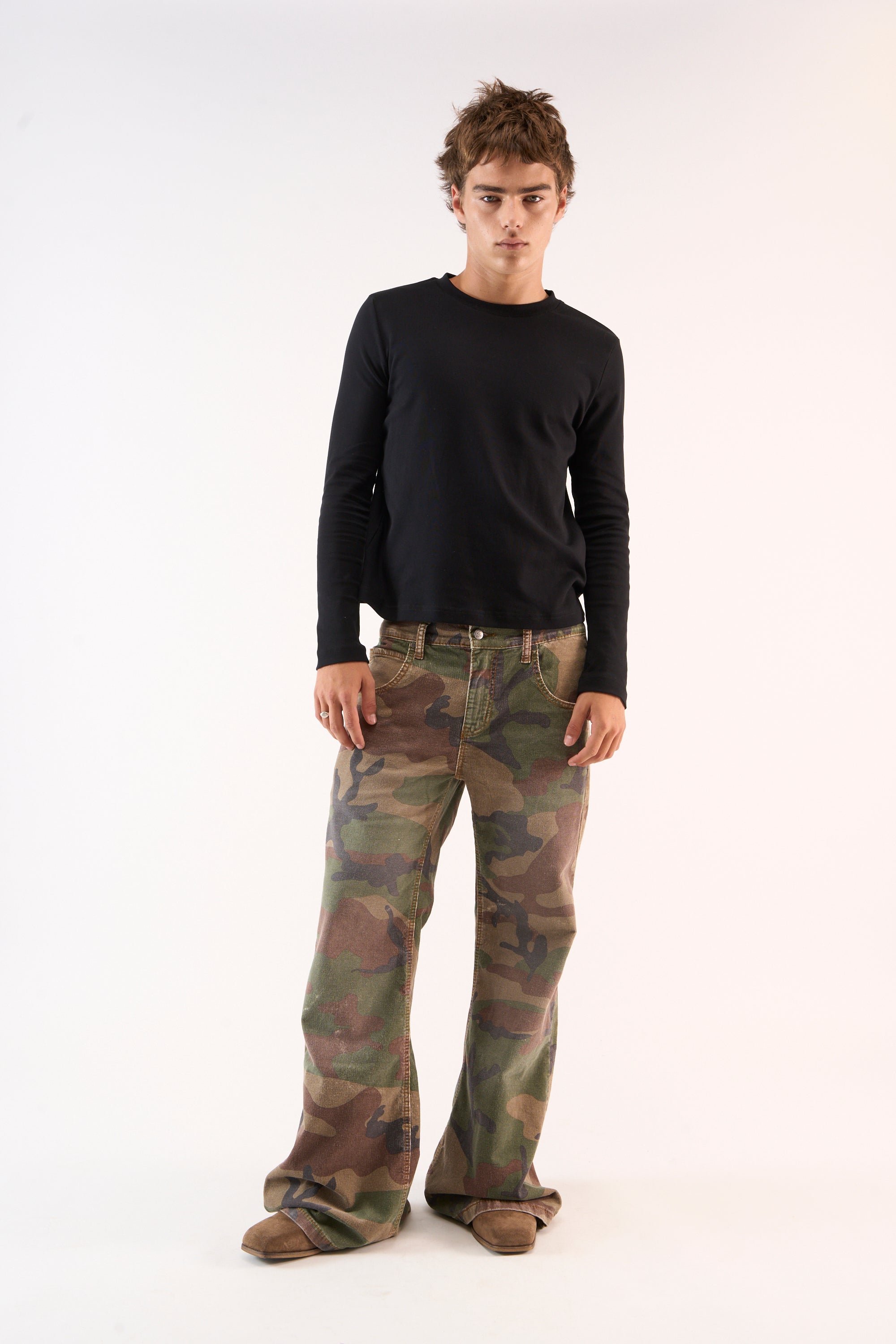 Corduroy Flared Camo Pants