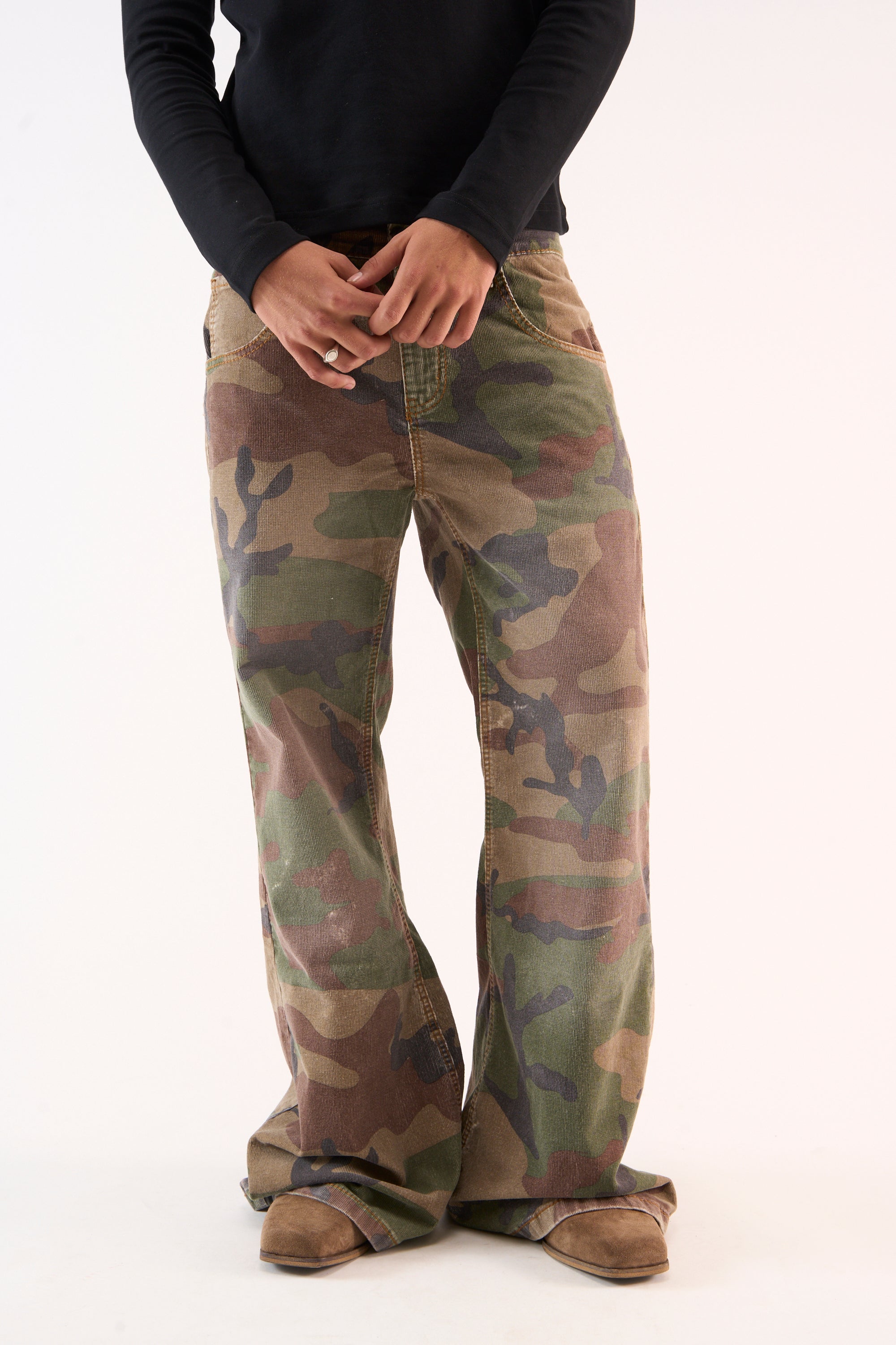 Corduroy Flared Camo Pants