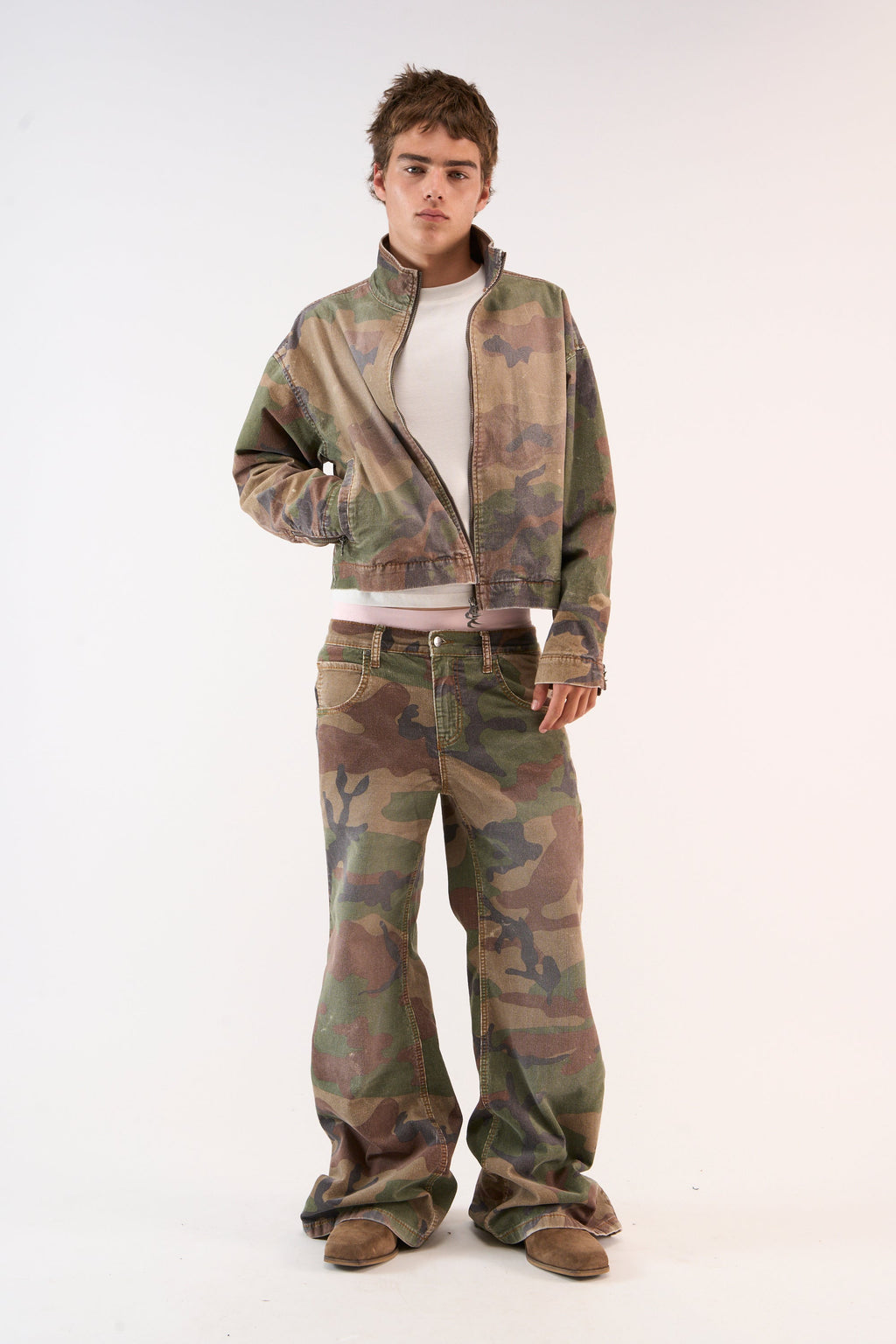 Corduroy Flared Camo Pants
