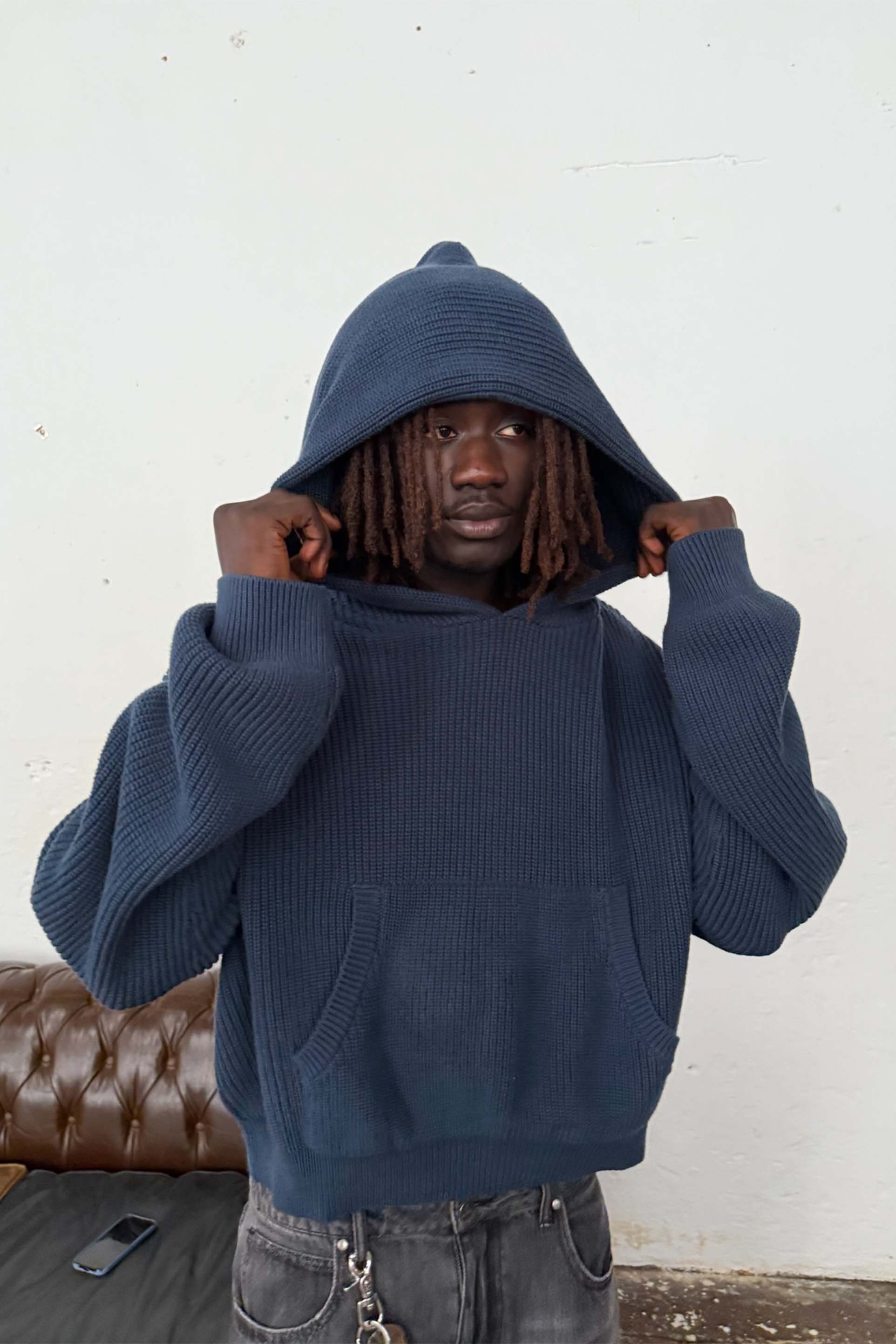 Bawdy Navy Knit Hoodie