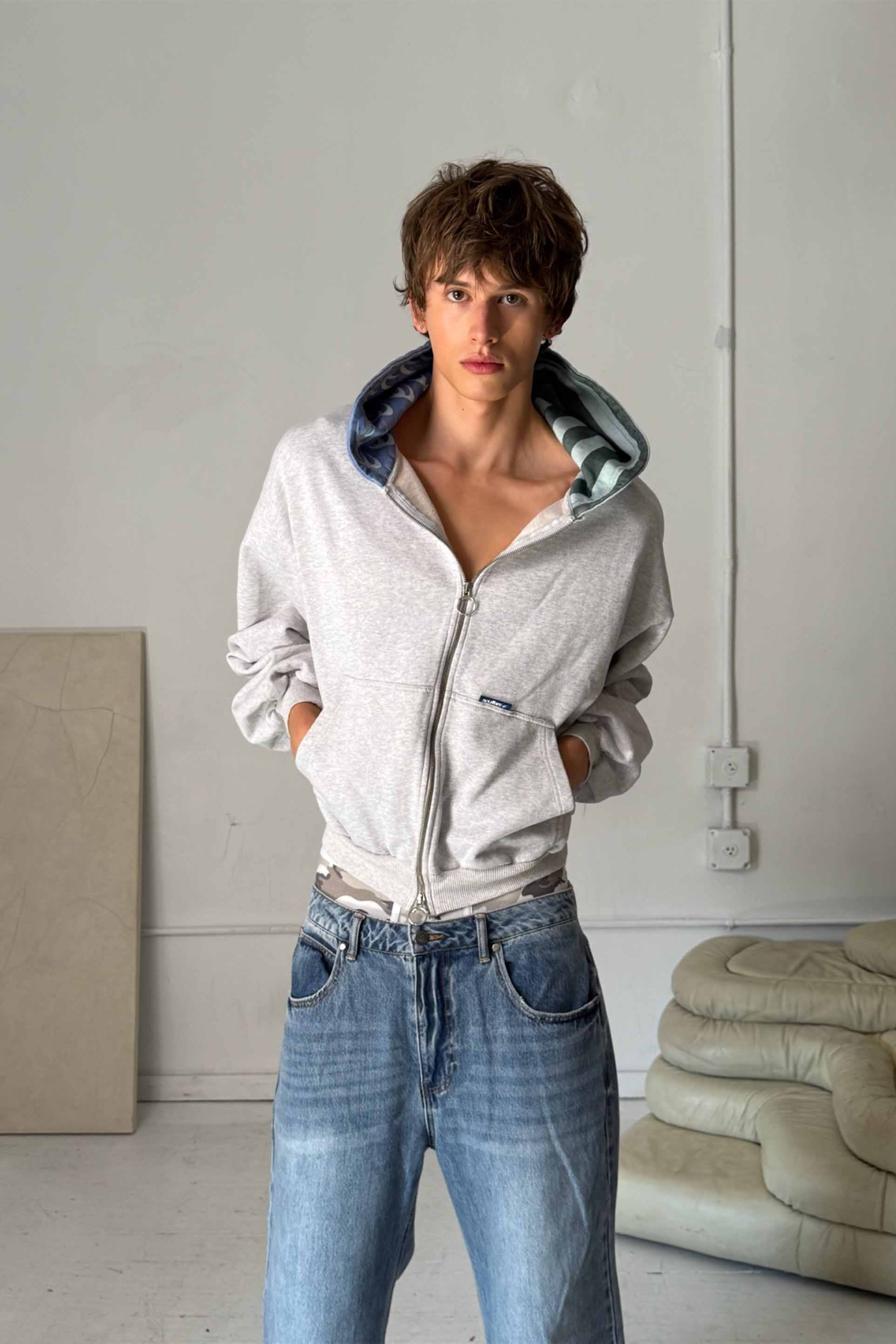 Nowhere Grey Melange Zipped Hoodie