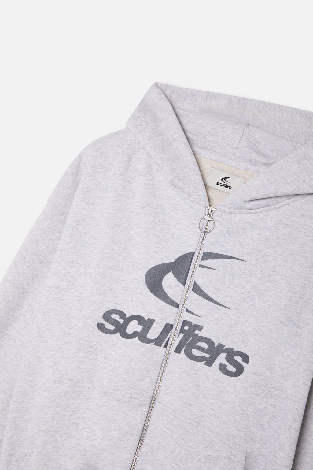 Logo Grey Melange Zipped Hoodie