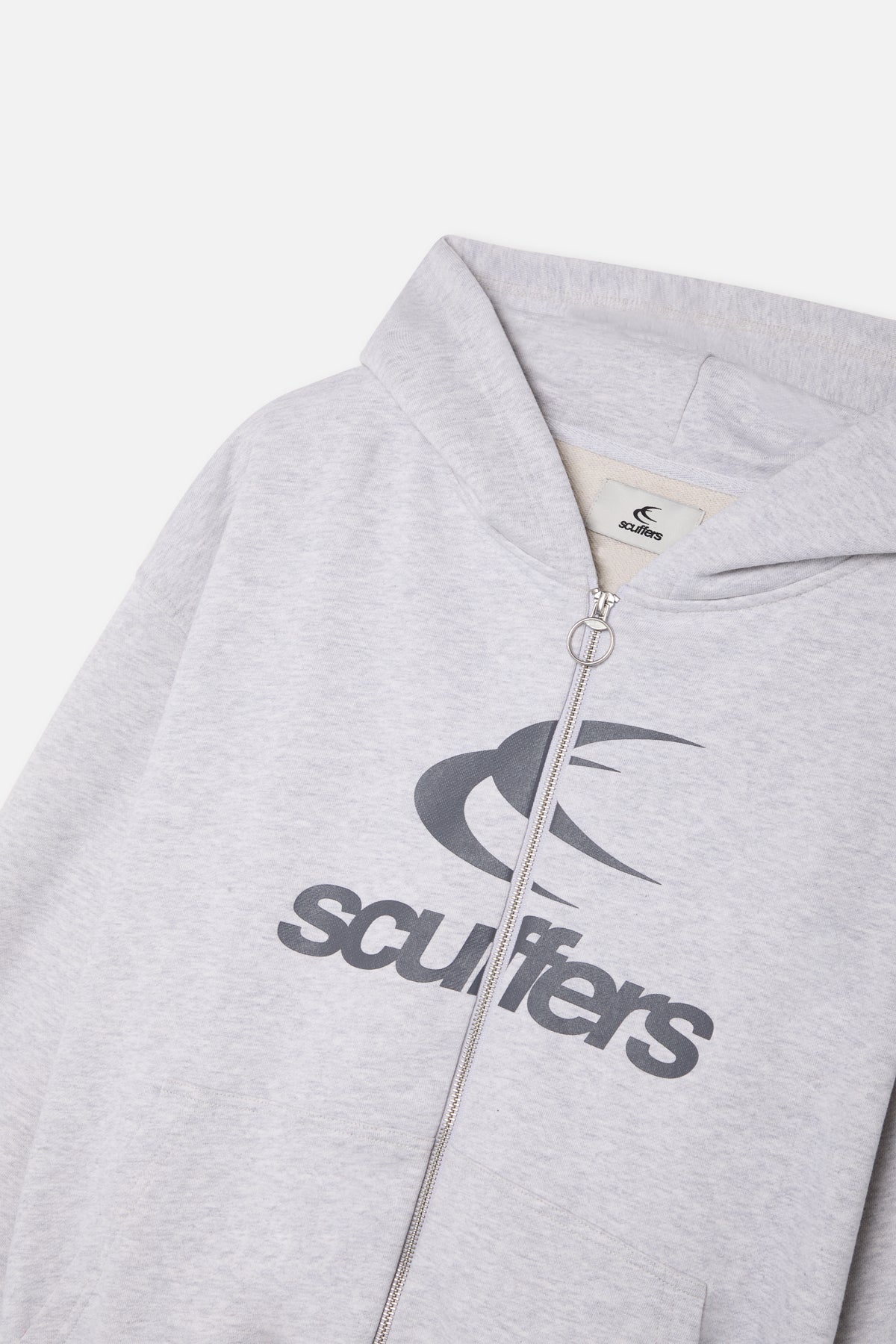 Logo Grey Melange Zipped Hoodie