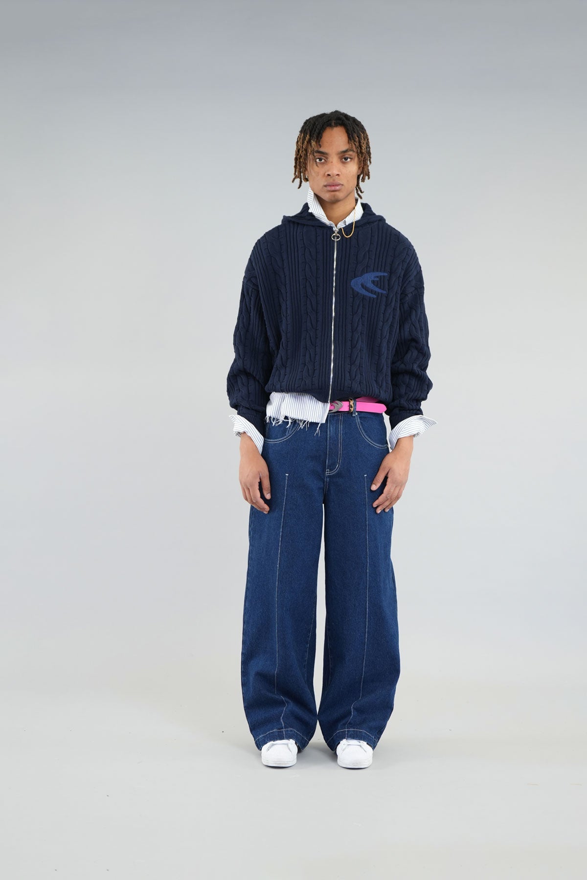 Latte Navy Zipper Knit