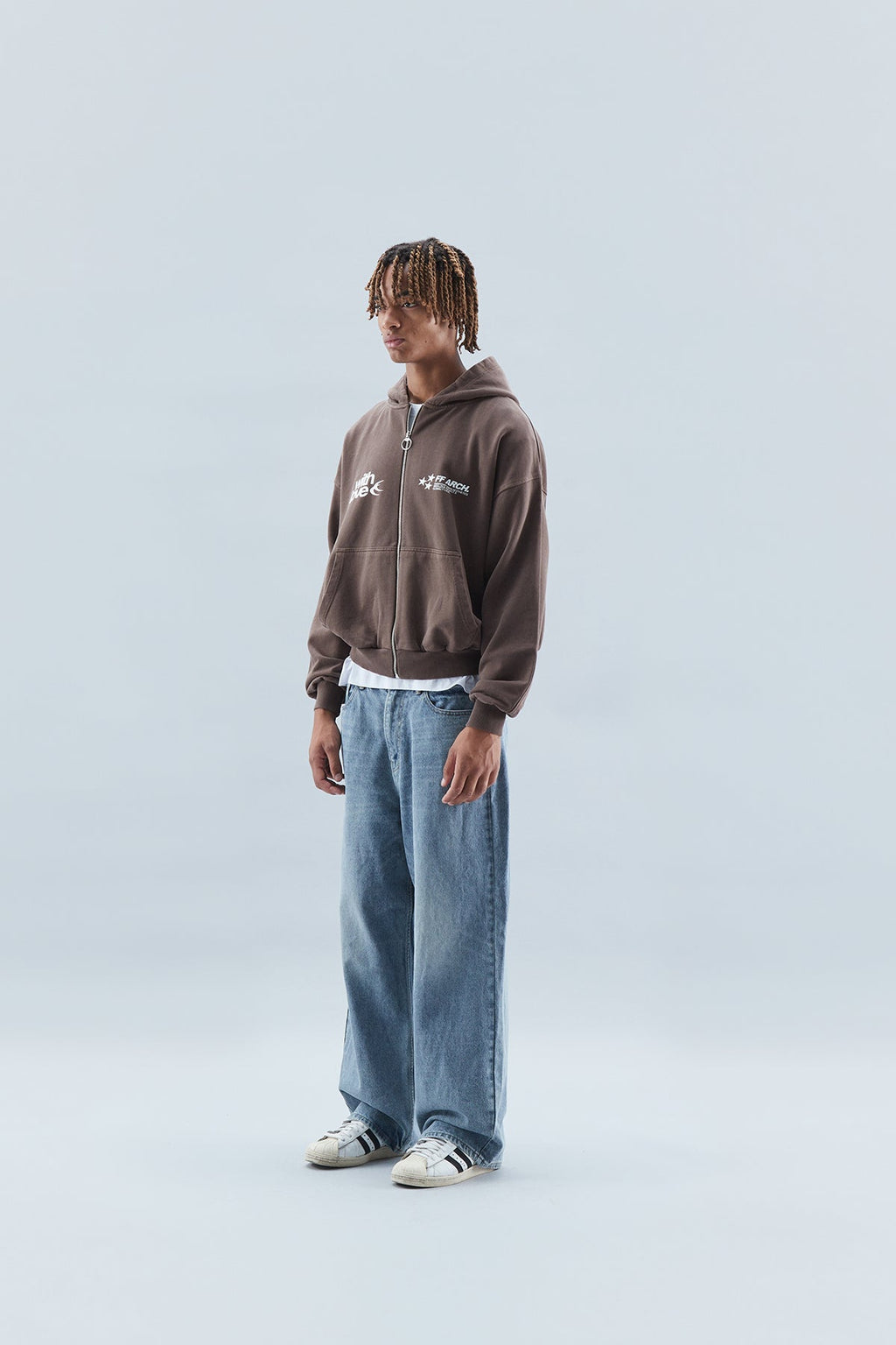 Outline Chocolate Zipped Hoodie